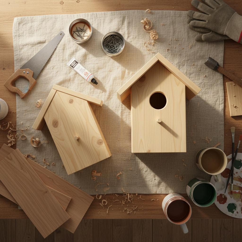 Multiple Simple Wooden Birdhouse crafts from above