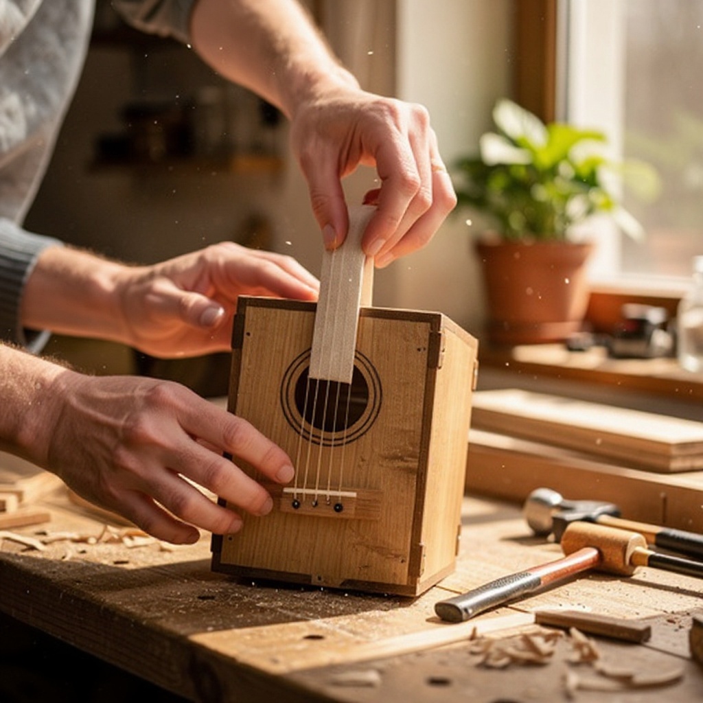 Step 5: Step 5: Gently insert the paper towel tube through the soundhole of the cardboar