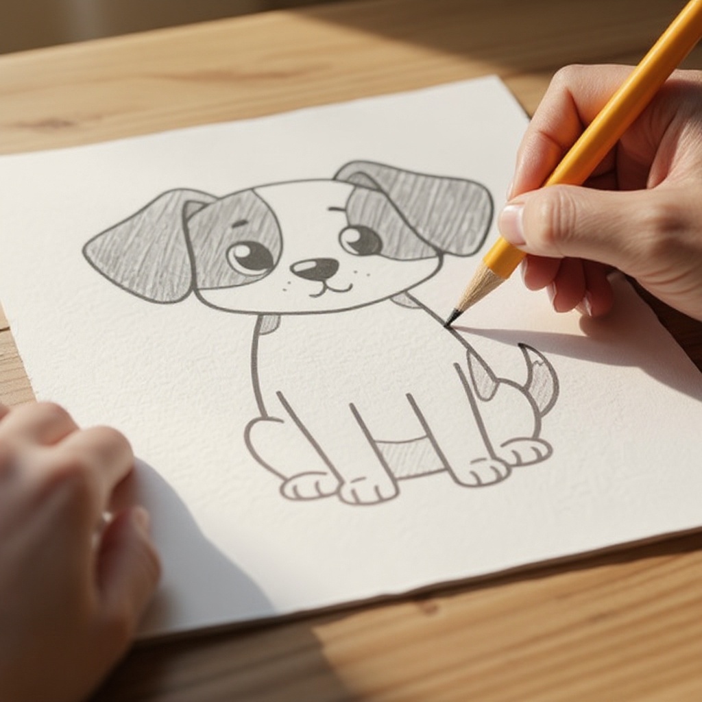 Step 8: Draw four simple, slightly curved lines extending from the bottom of the body ov