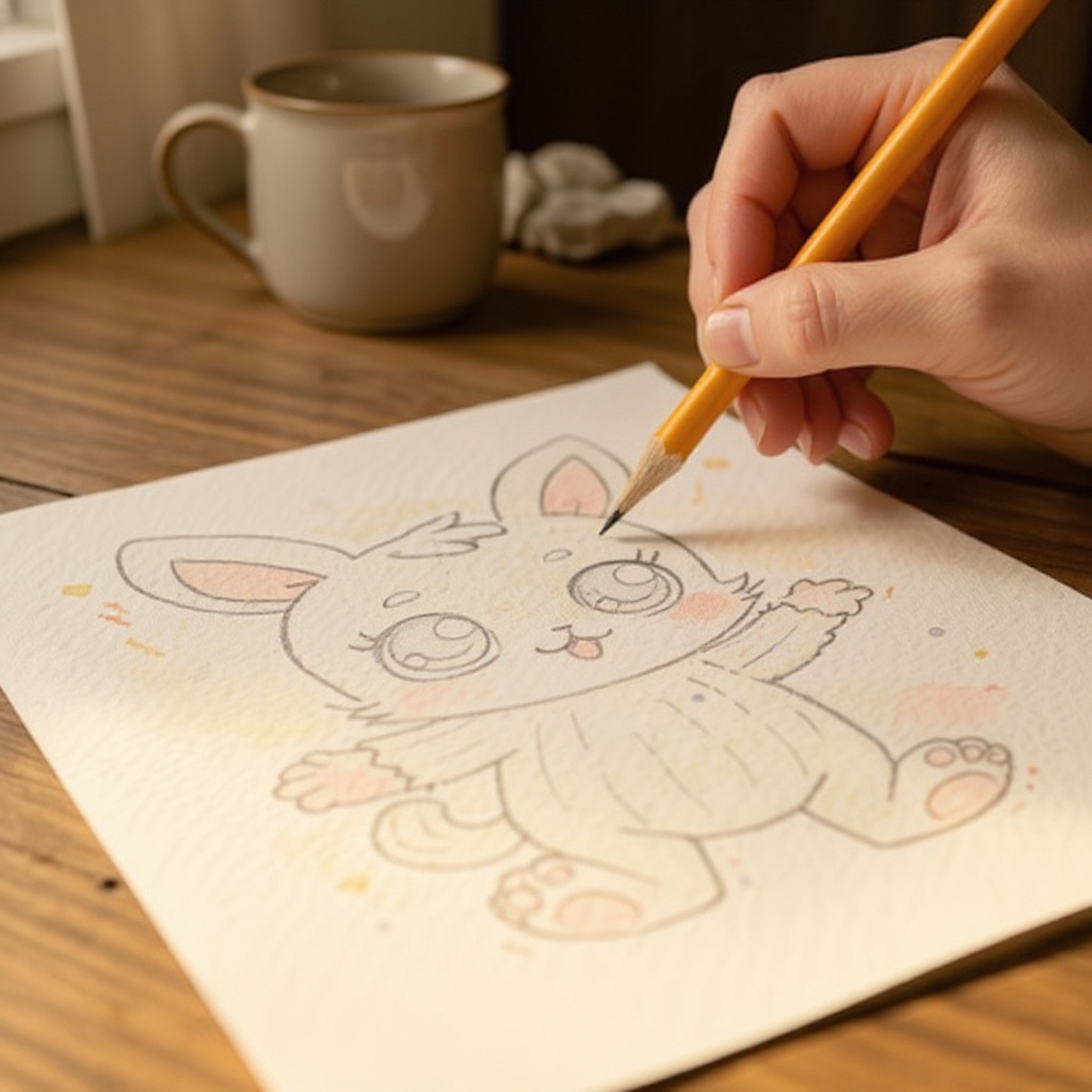 Step 1: Lightly sketch a large circle for Labubu's head. This will be the foundation of 