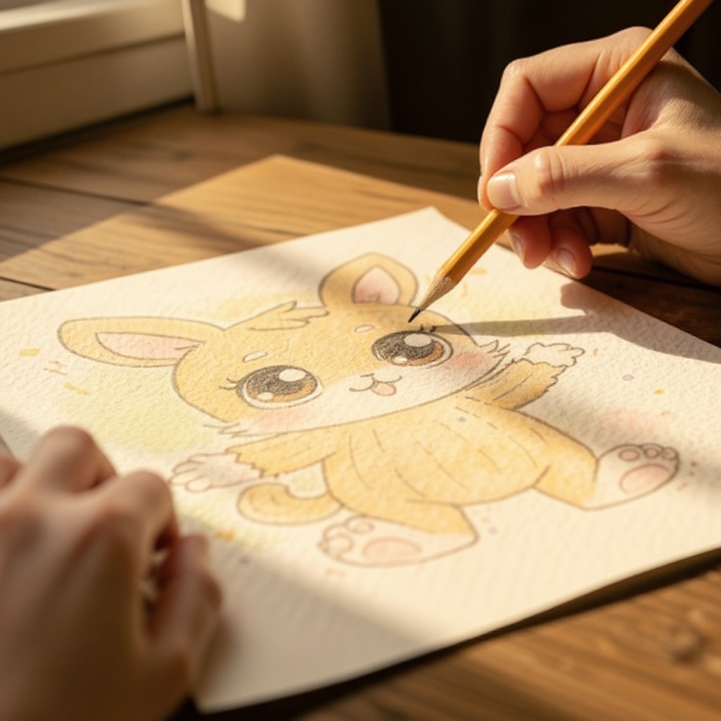 Step 5: Draw a small, upside-down triangle for the nose, positioned between and slightly