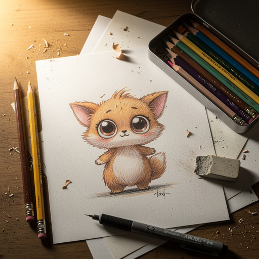 Multiple Whimsical Labubu Character Sketch crafts from above