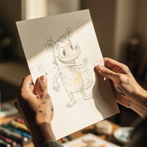Whimsical Creature Sketch held in hand