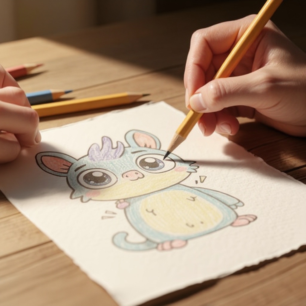 Step 1: Lightly sketch a large oval in the center of your paper for the creature's main 