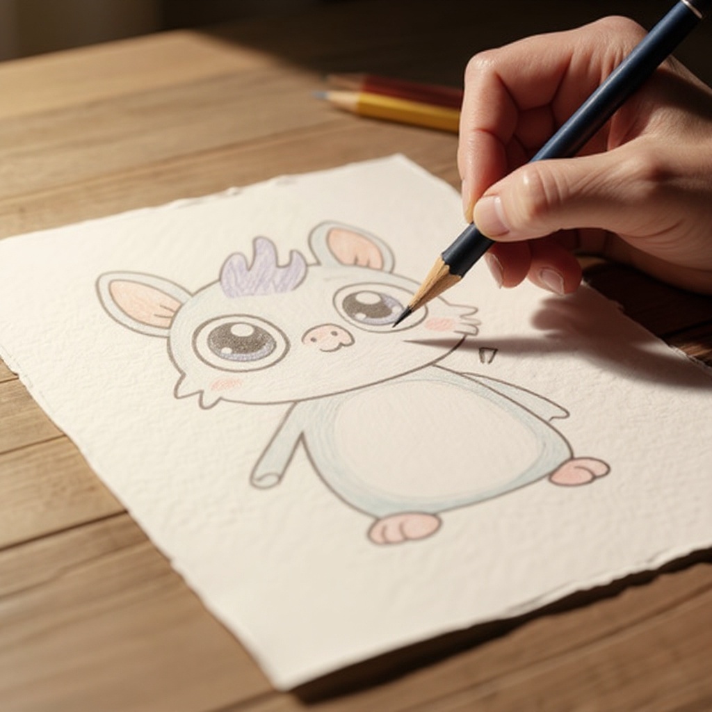 Step 6: Draw four simple, rounded legs extending from the bottom of the body oval. These