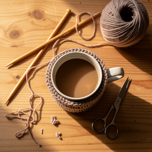 Multiple Cozy Knit Mug Hugger crafts from above