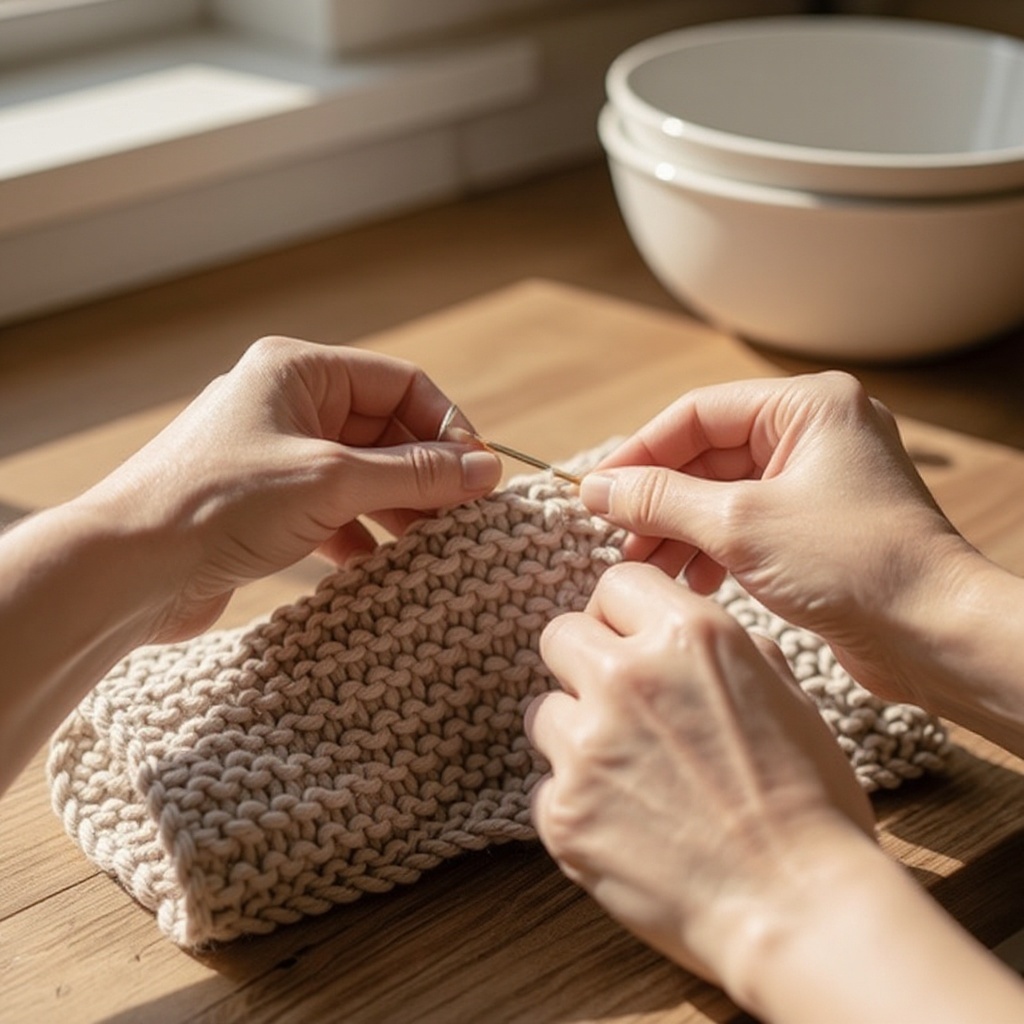 Step 5: Repeat step 2 and 3 for the second row, and continue knitting every row until yo