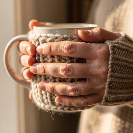 Cozy Knit Mug Hugs held in hand