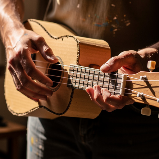 Cardboard Box Ukulele held in hand
