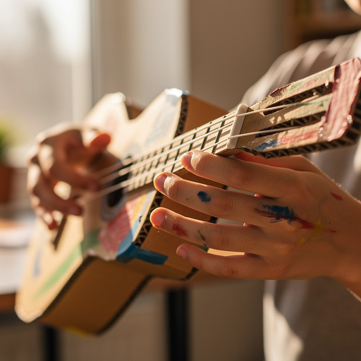 Cardboard Strummer Guitar held in hand