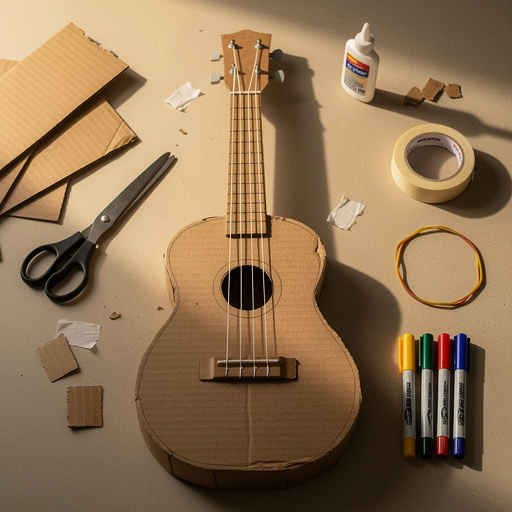 Multiple Cardboard Strummer Guitar crafts from above