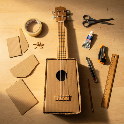 Multiple Cardboard Box Ukulele crafts from above