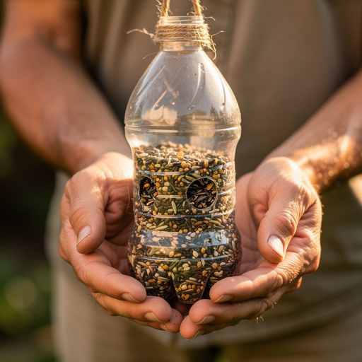 Recycled Bottle Bird Feeder held in hand