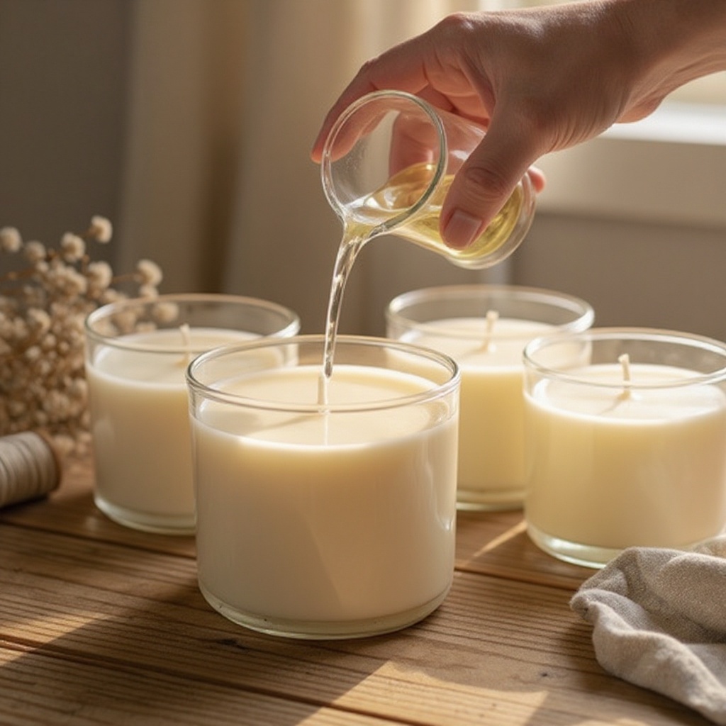 Step 8: Add your chosen fragrance oil to the melted wax. For a 1 lb (16 oz) batch of wax