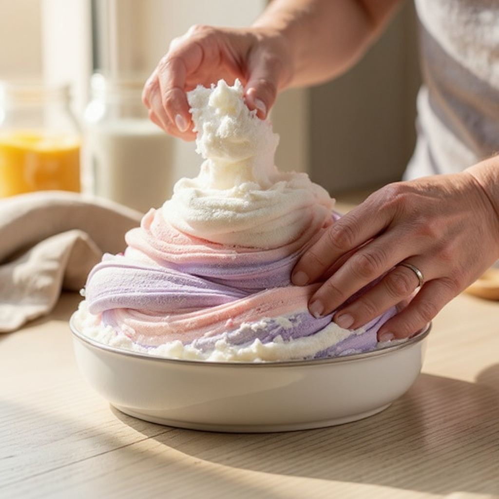 Step 2: Add 1/2 cup of shaving cream to the glue and gently mix until just combined. Do 