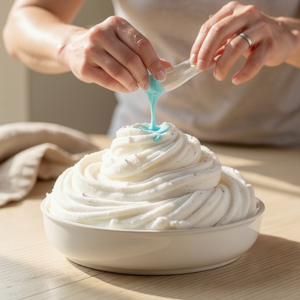 Step 4: If using, add a few drops of food coloring and any glitter, then mix thoroughly.