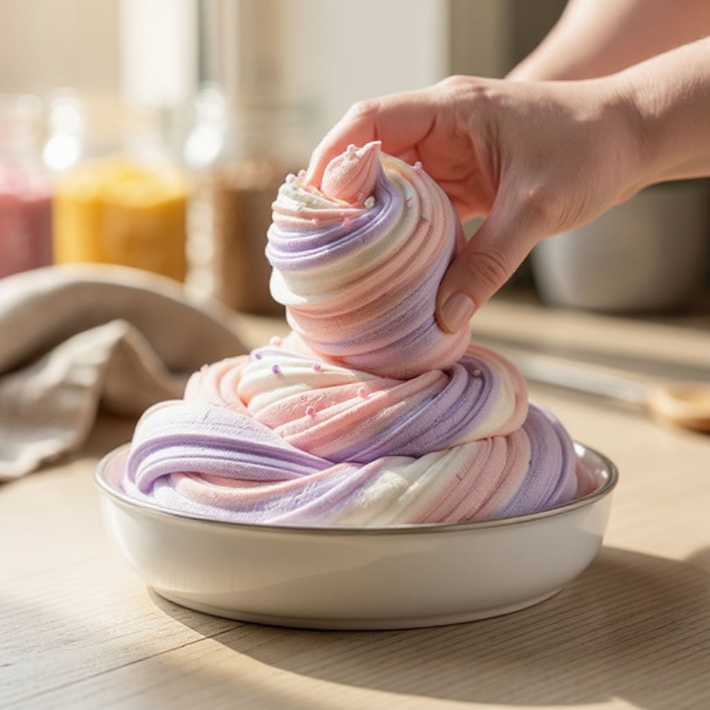 Step 7: Once the slime begins to form a cohesive ball, take it out of the bowl and knead