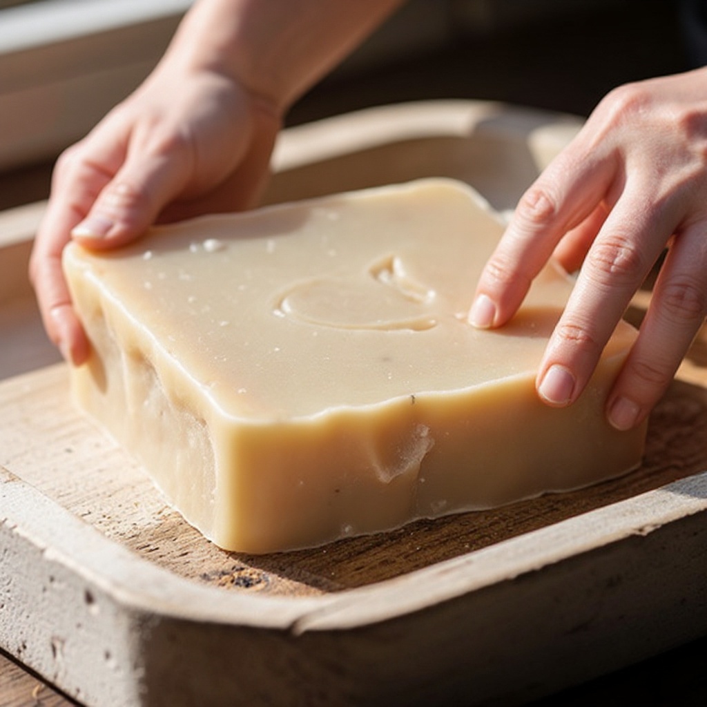 Step 11: Carefully pour the thickened soap mixture into your prepared soap mold. If using