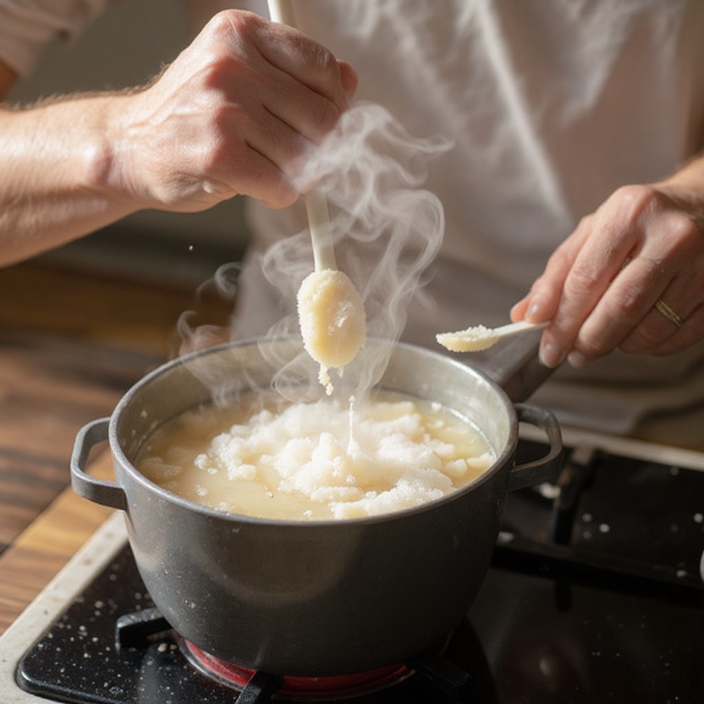 Step 4: Slowly and gradually add the lye to the water, stirring gently with a silicone s
