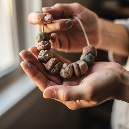 Clay Bead Statement Necklace held in hand