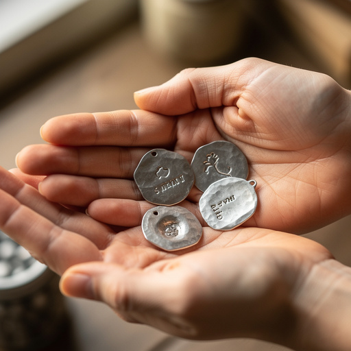 Hammered Metal Stamped Charms held in hand
