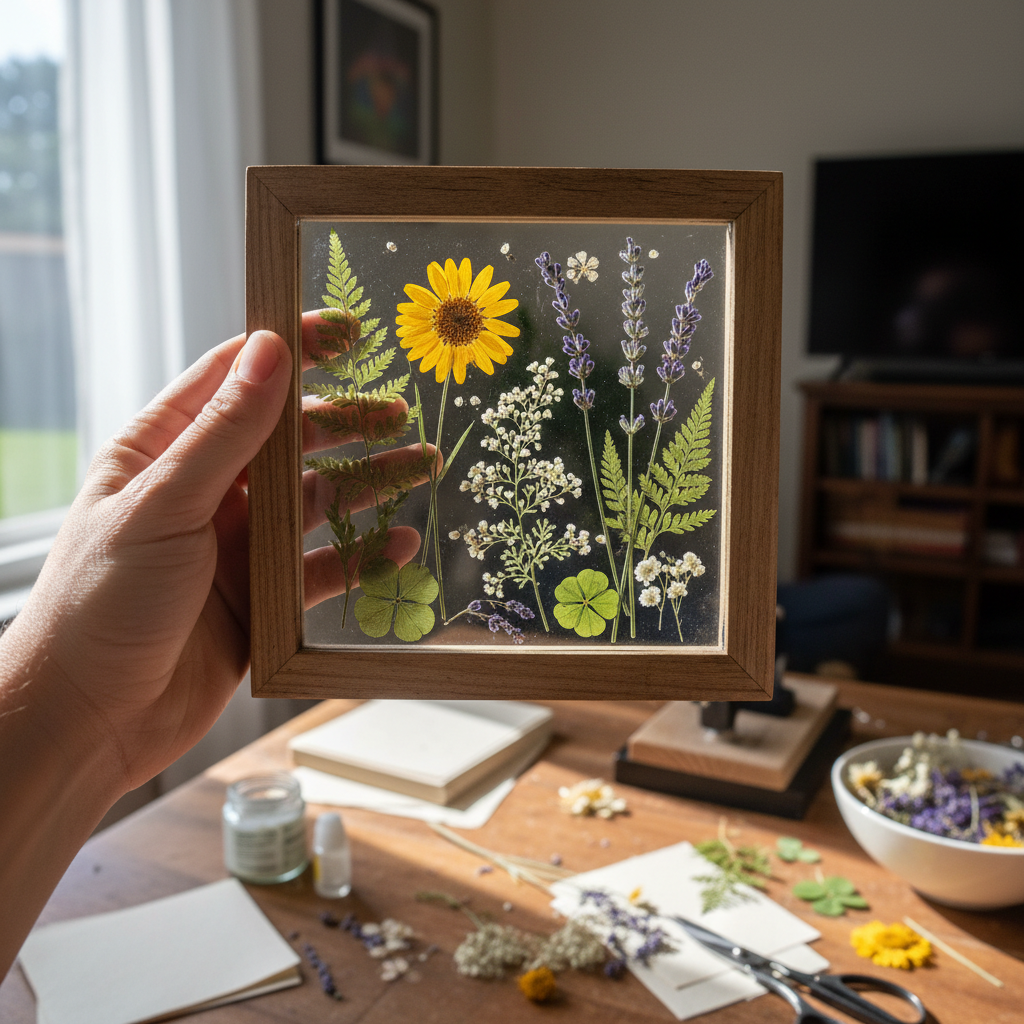 Pressed Flower Glass Art held in hand