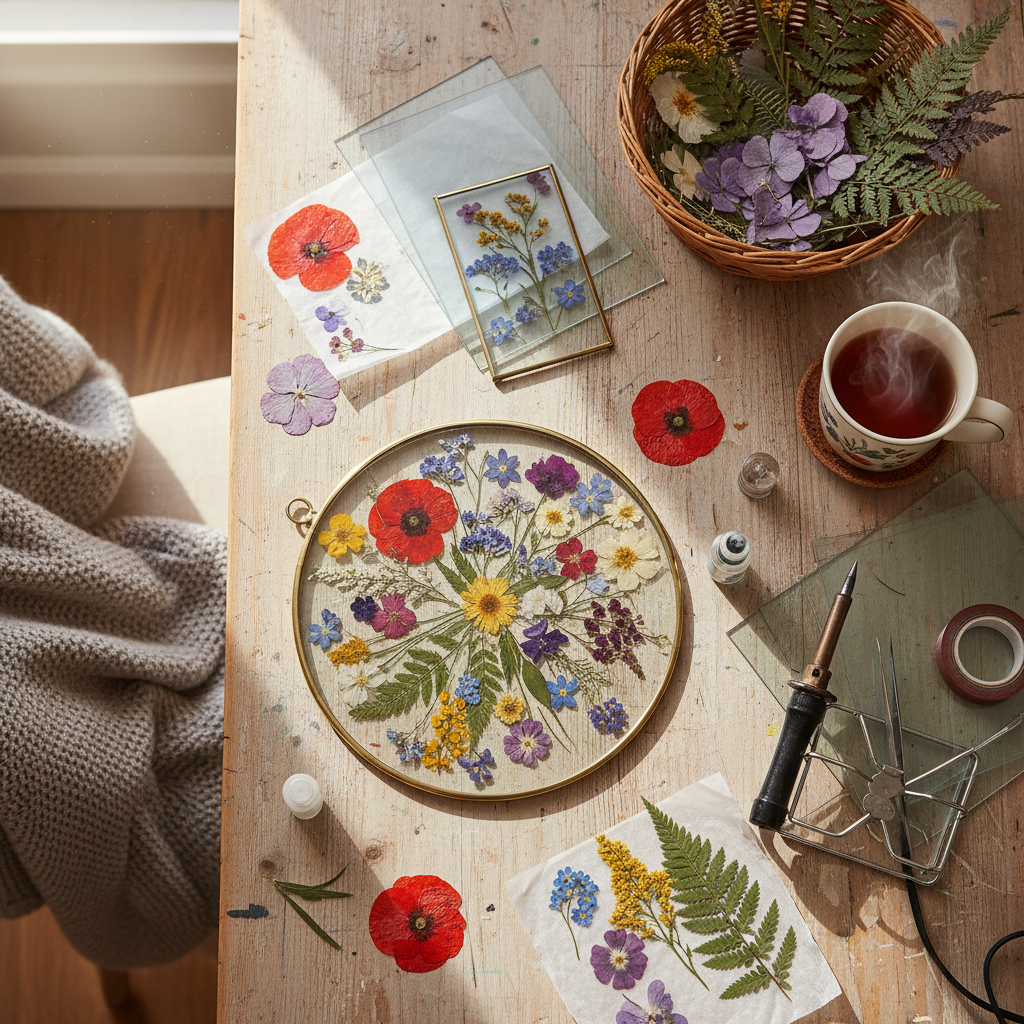 Multiple Pressed Flower Glass Art crafts from above