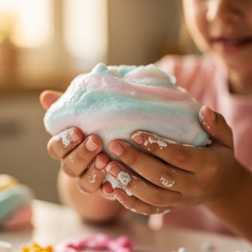 Fluffy Glue Slime Fun held in hand