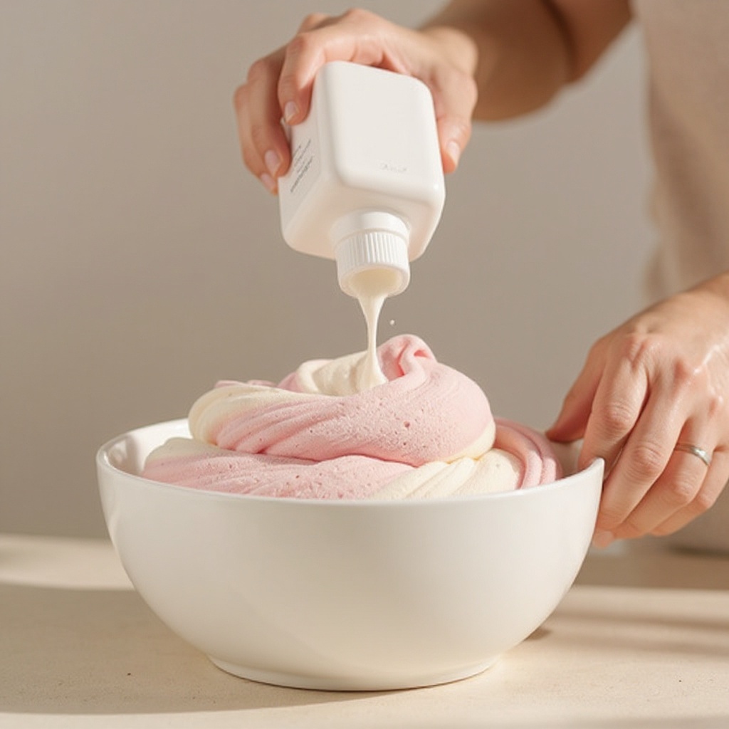 Step 2: Now, add a generous 1/2 cup of foaming shaving cream to the glue. It's important