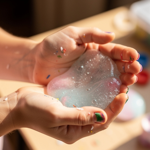Simple Glue and Water Slime held in hand