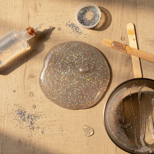 Multiple Sparkly Glue Slime Fun crafts from above