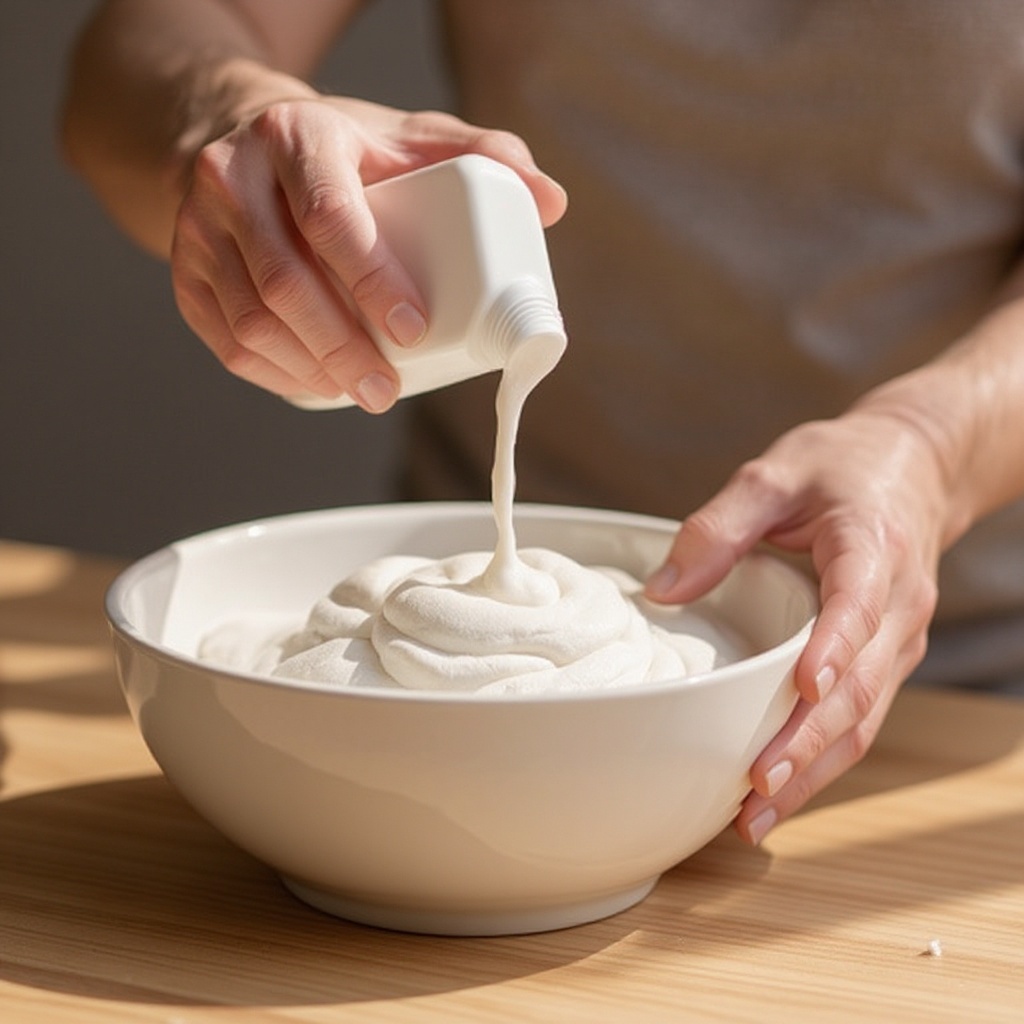 Step 2: Pour the entire bottle of white school glue into a medium-sized mixing bowl. Ens