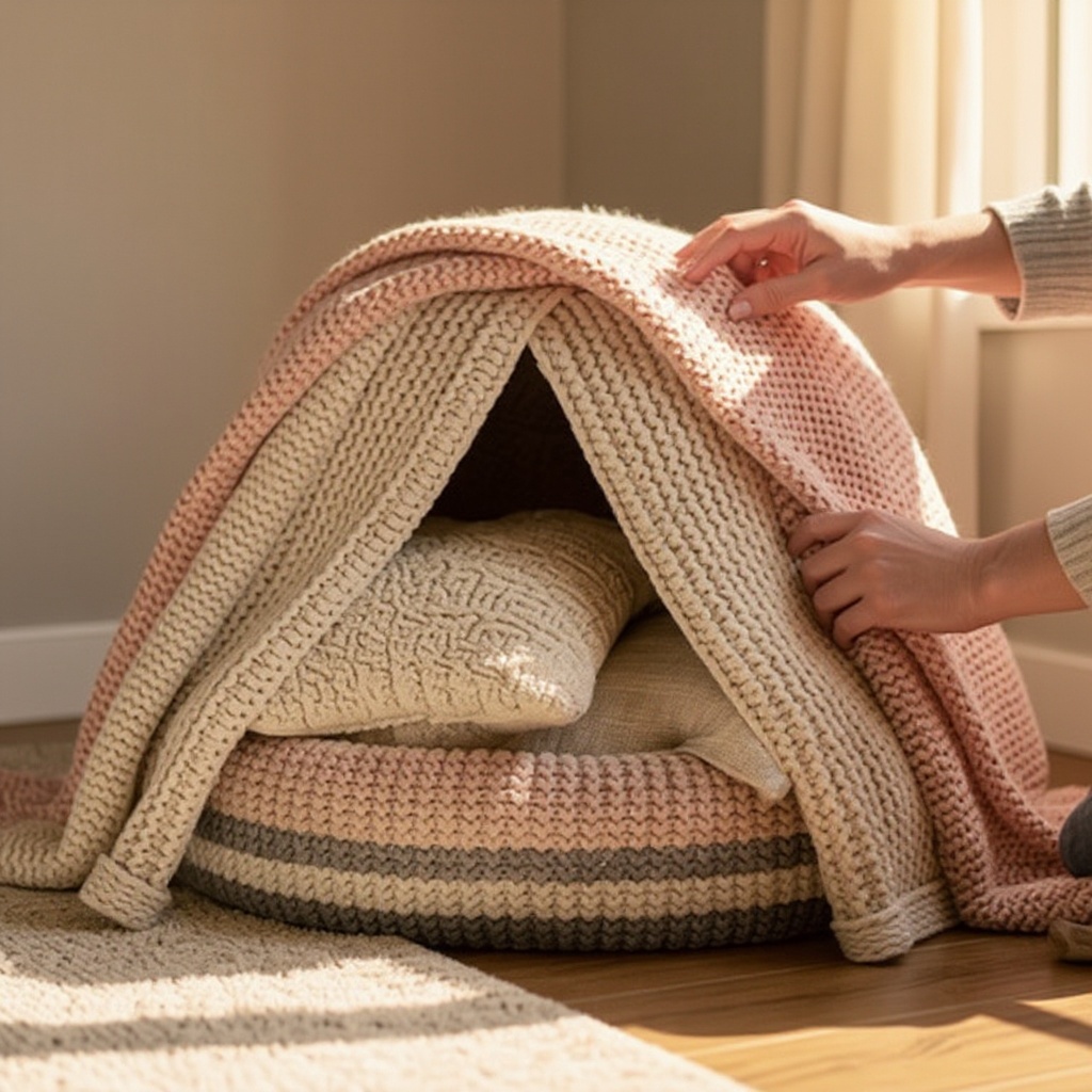 Step 5: Use additional blankets or sheets to create walls, draping them from the roof bl