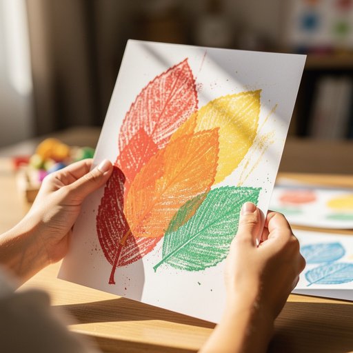 Preschool Leaf Rubbing Art held in hand