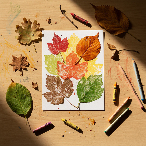 Multiple Preschool Leaf Rubbing Art crafts from above