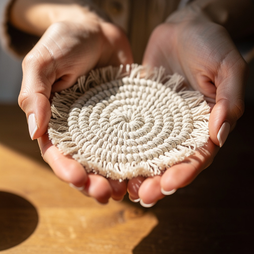 Simple Macrame Coasters held in hand