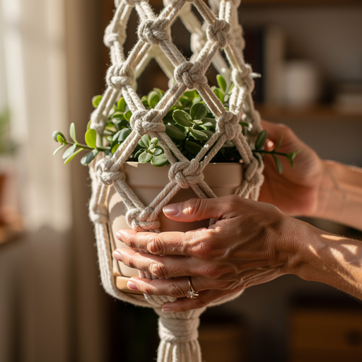Macrame Plant Hanger held in hand