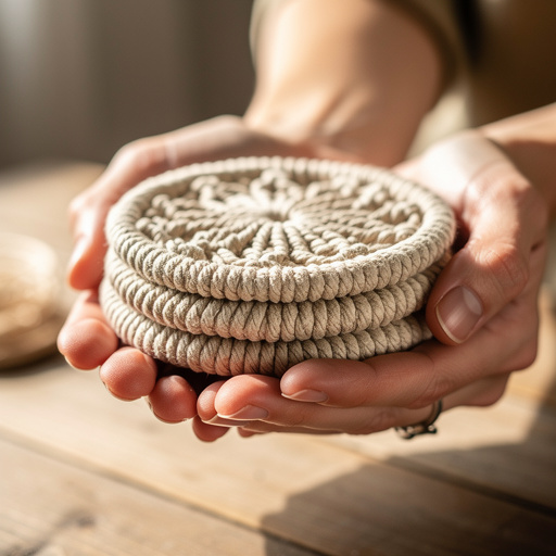 Macrame Cord Coasters held in hand