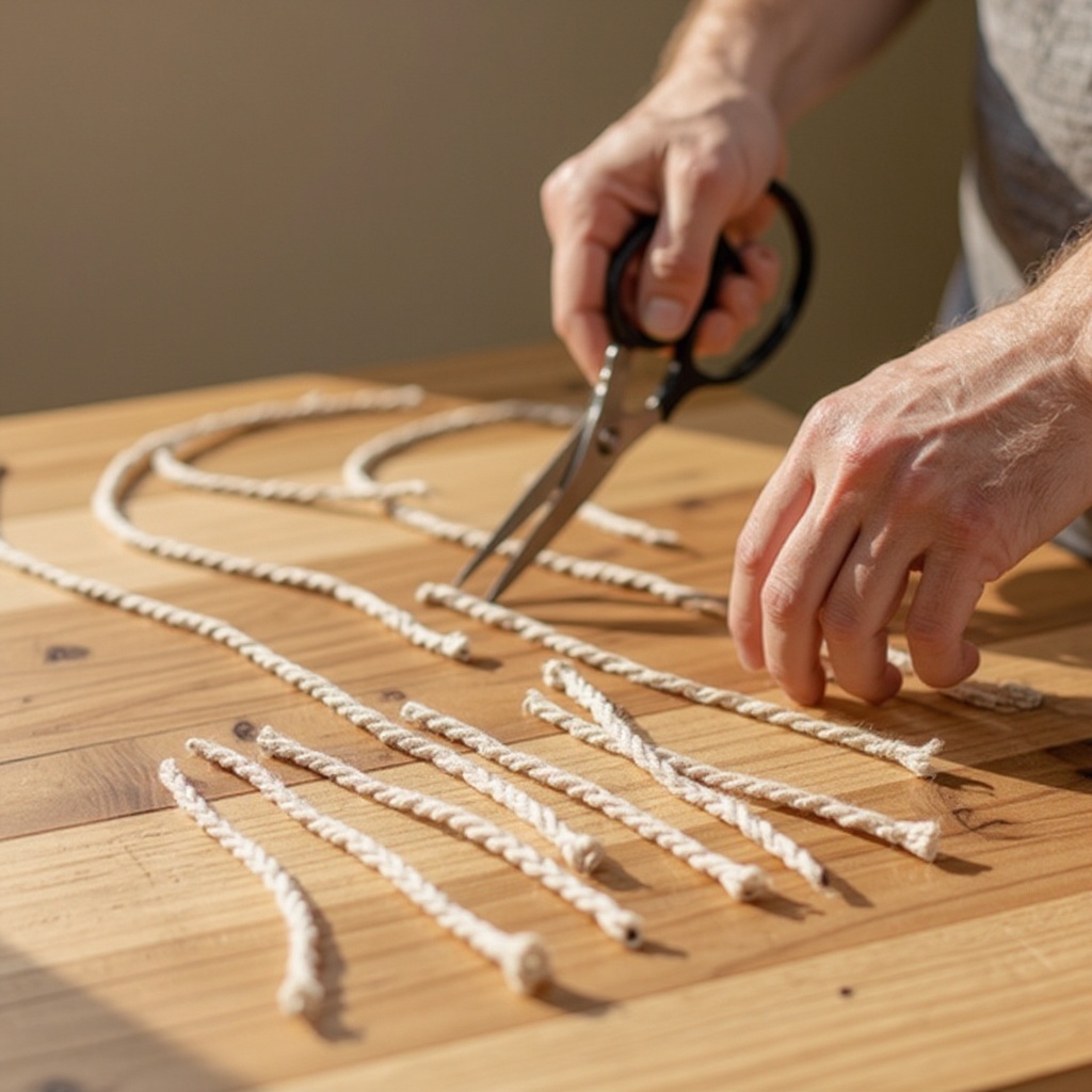 Step 1: Cut 8 pieces of macrame cord, each 5 feet long. Ensure your cuts are clean and s