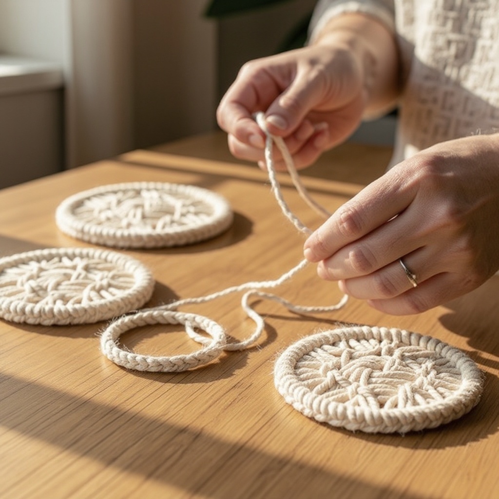 Step 1: Cut four strands of macrame cord, each 24 inches long, for one coaster.