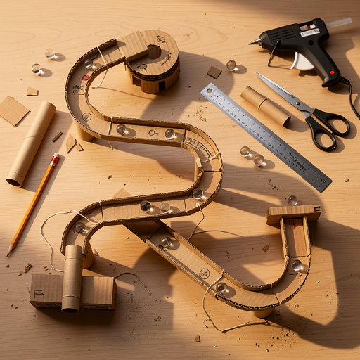 Multiple Cardboard Marble Run crafts from above