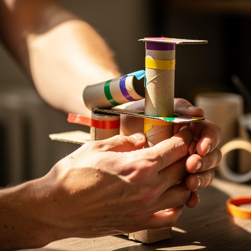 Cardboard Tube Track Builders held in hand