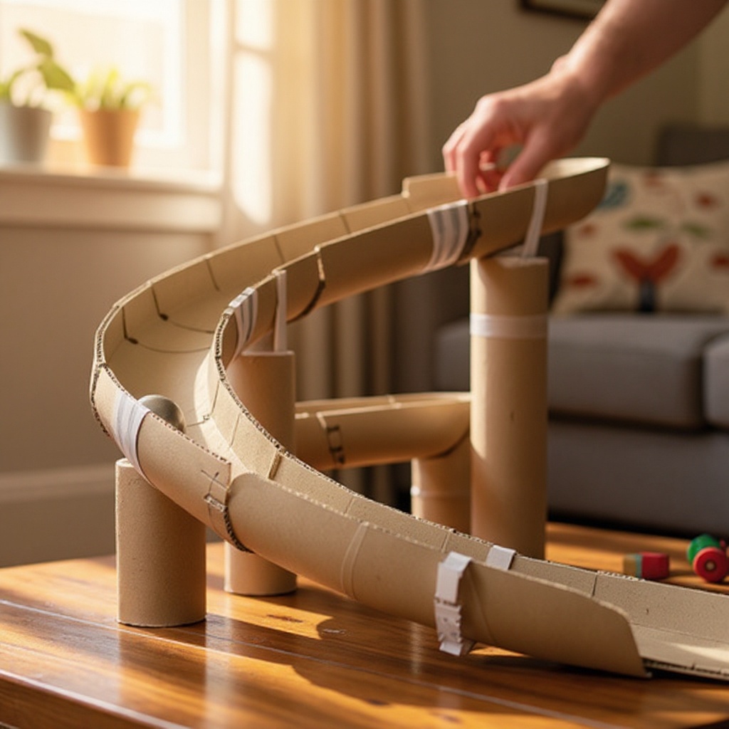 Step 9: Test your marble run by gently rolling a marble down the completed sections. Obs