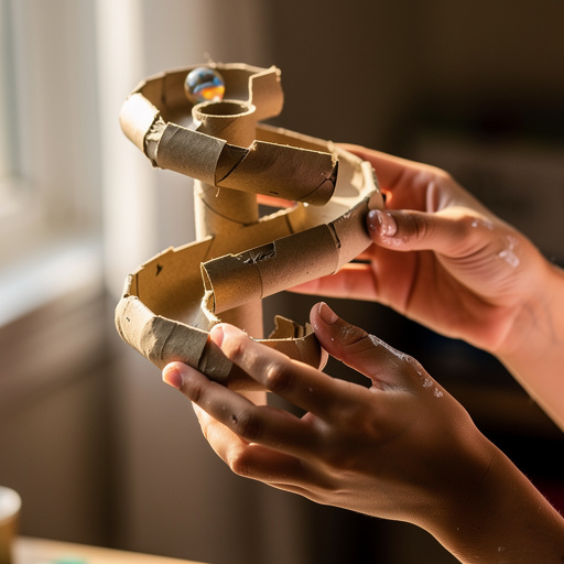 Cardboard Tube Gravity Track held in hand