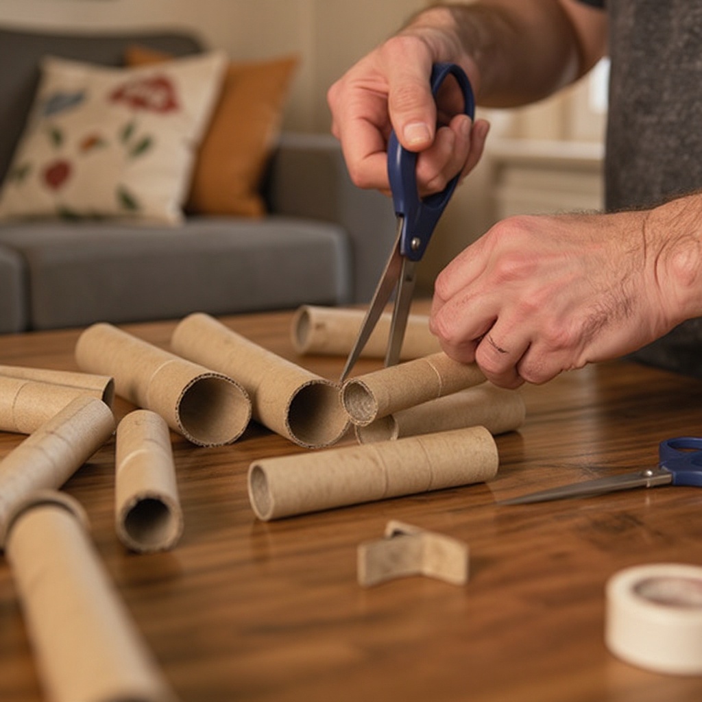 Step 2: Begin by cutting each cardboard tube in half lengthwise using your scissors. Thi