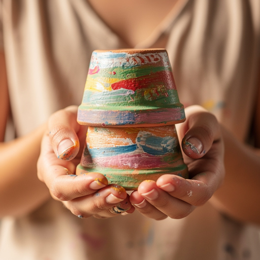Mod Podge Painted Terra Cotta Pots held in hand