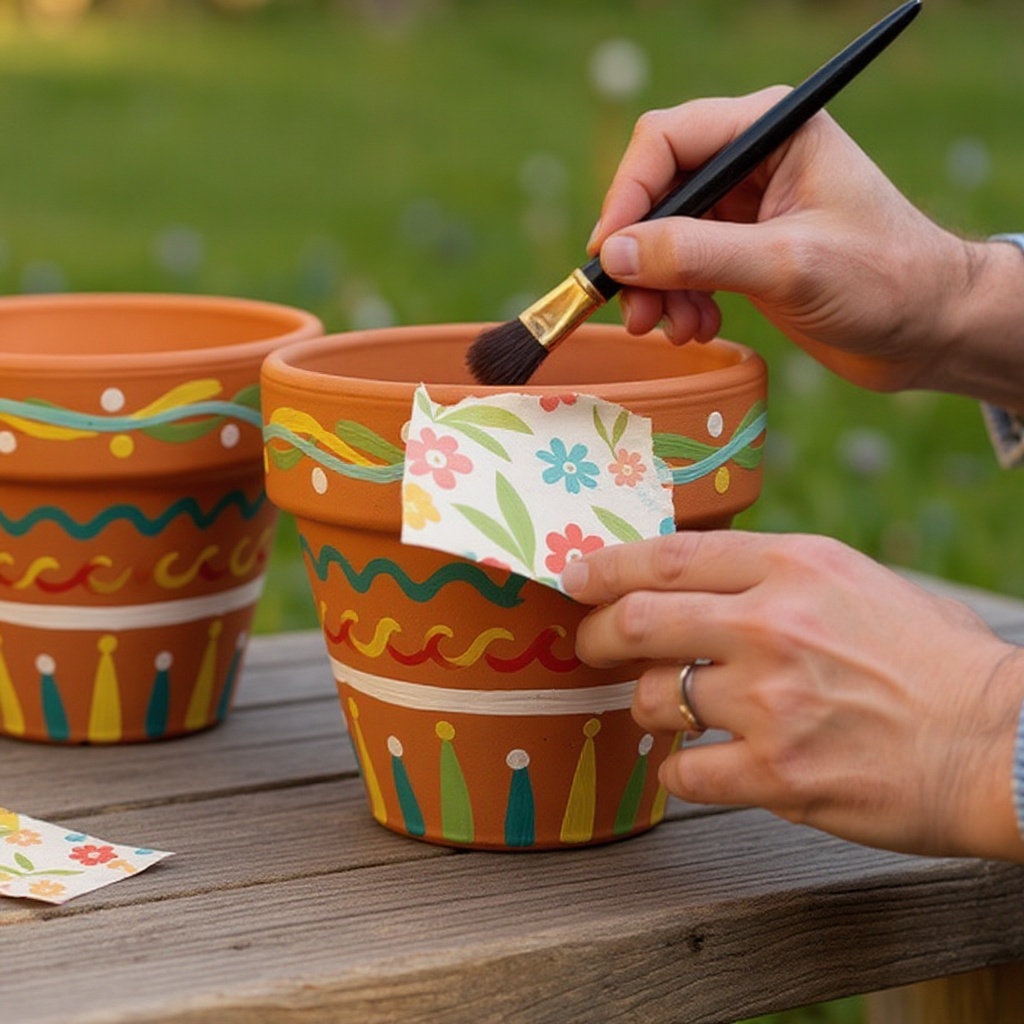 Step 5: While the paint dries, cut or tear your decorative paper or fabric into small pi