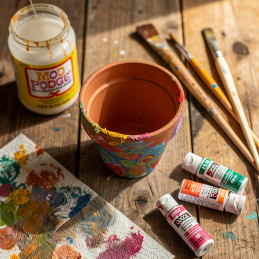 Multiple Mod Podge Painted Terra Cotta Pots crafts from above