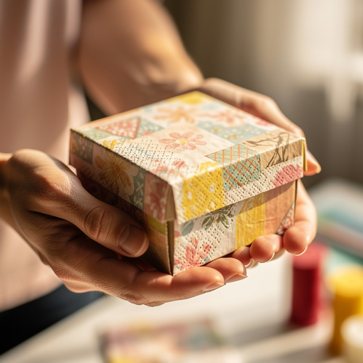 Paper Napkin Decorated Boxes held in hand