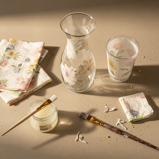 Multiple Napkin Art Glassware Makeover crafts from above